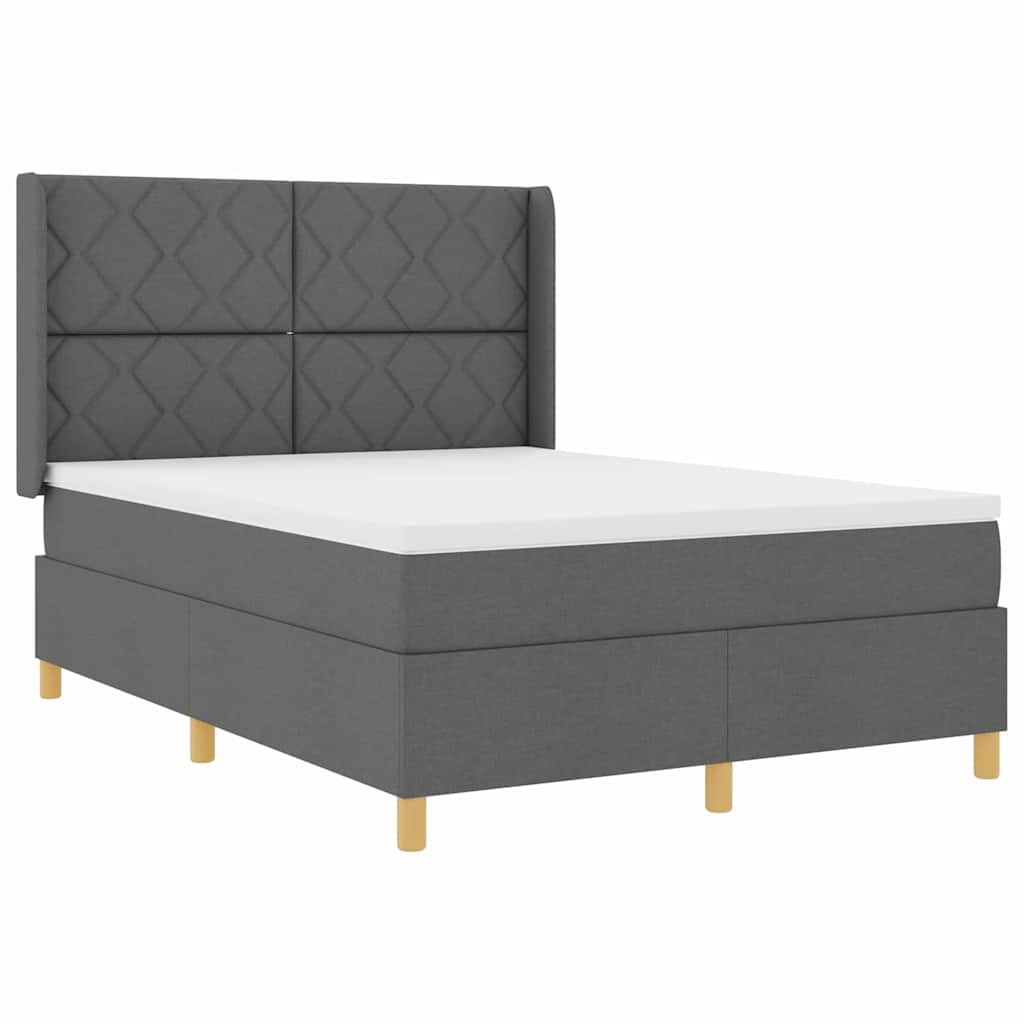 vidaXL Łóżko sprężynowe z paskami LED Szary 140 x 200 cm tkanina
