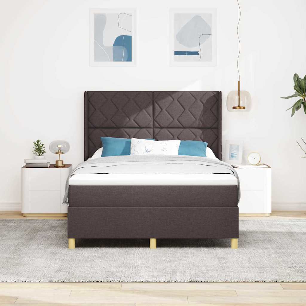 vidaXL Łóżko sprężynowe z paskami LED Brązowy 140 x 200 cm tkanina