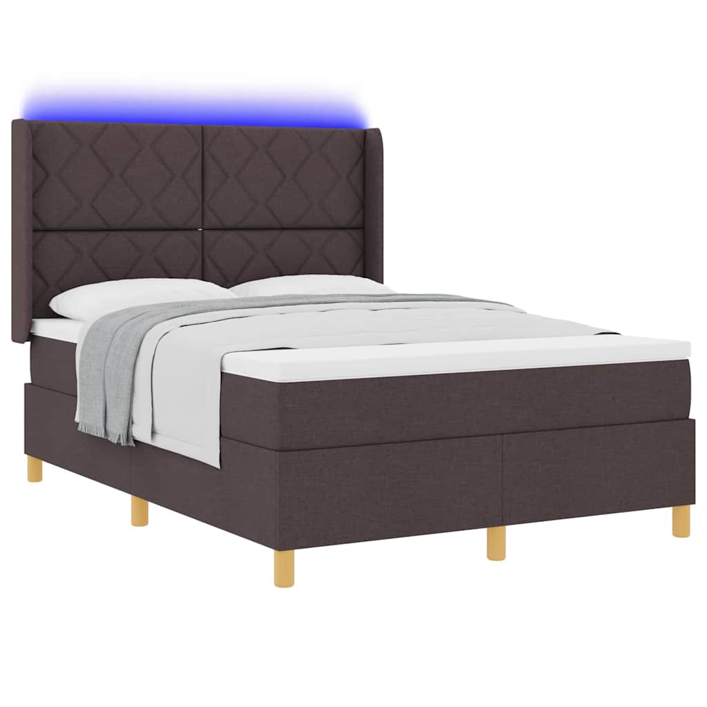 vidaXL Łóżko sprężynowe z paskami LED Brązowy 140 x 200 cm tkanina