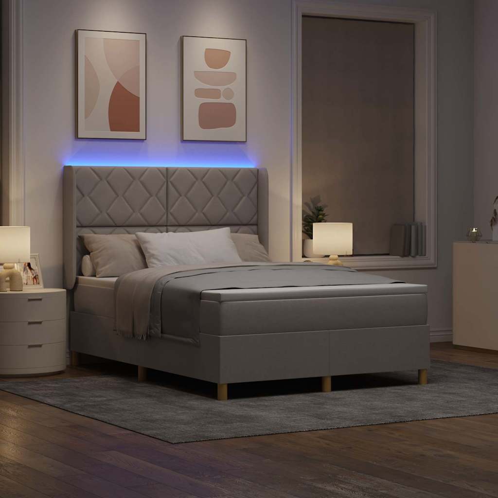 vidaXL Łóżko sprężynowe z paskami LED Ciemnoszary 140 x 200 cm tkanina