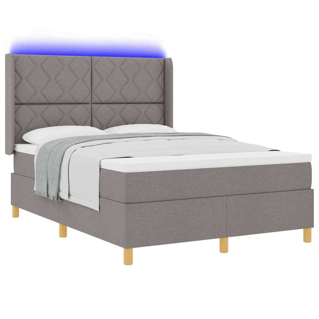 vidaXL Łóżko sprężynowe z paskami LED Ciemnoszary 140 x 200 cm tkanina