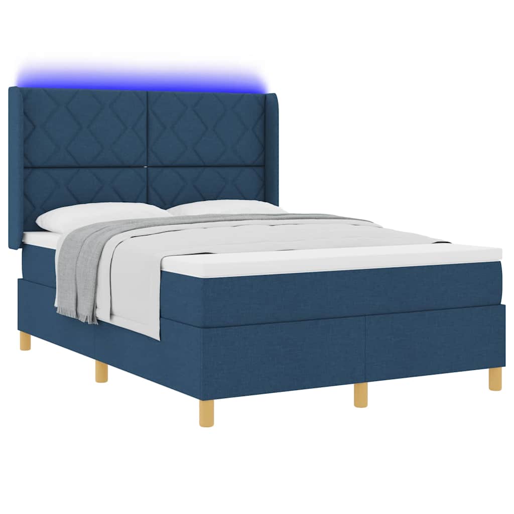 vidaXL Łóżko sprężynowe z paskami LED Niebieski 140 x 200 cm tkanina