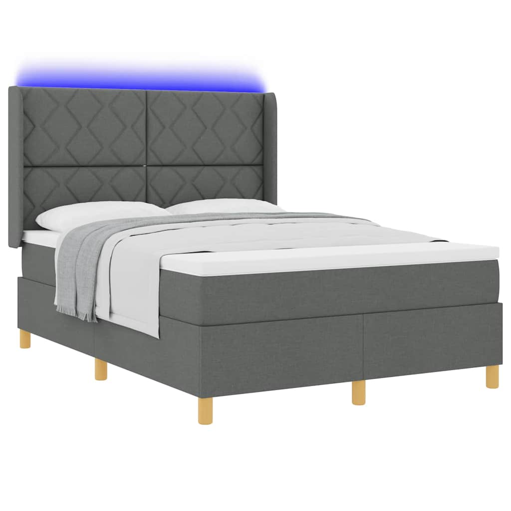 vidaXL Łóżko sprężynowe z paskami LED Szary 160 x 200 cm tkanina
