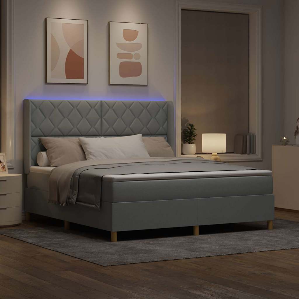 vidaXL Łóżko sprężynowe z paskami LED Jasnoszary 180 x 200 cm tkanina