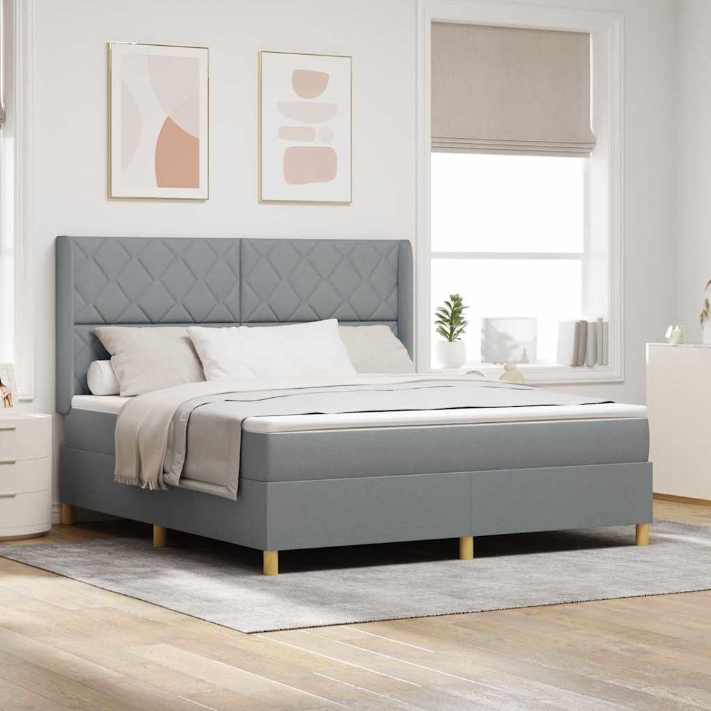 vidaXL Łóżko sprężynowe z paskami LED Jasnoszary 180 x 200 cm tkanina