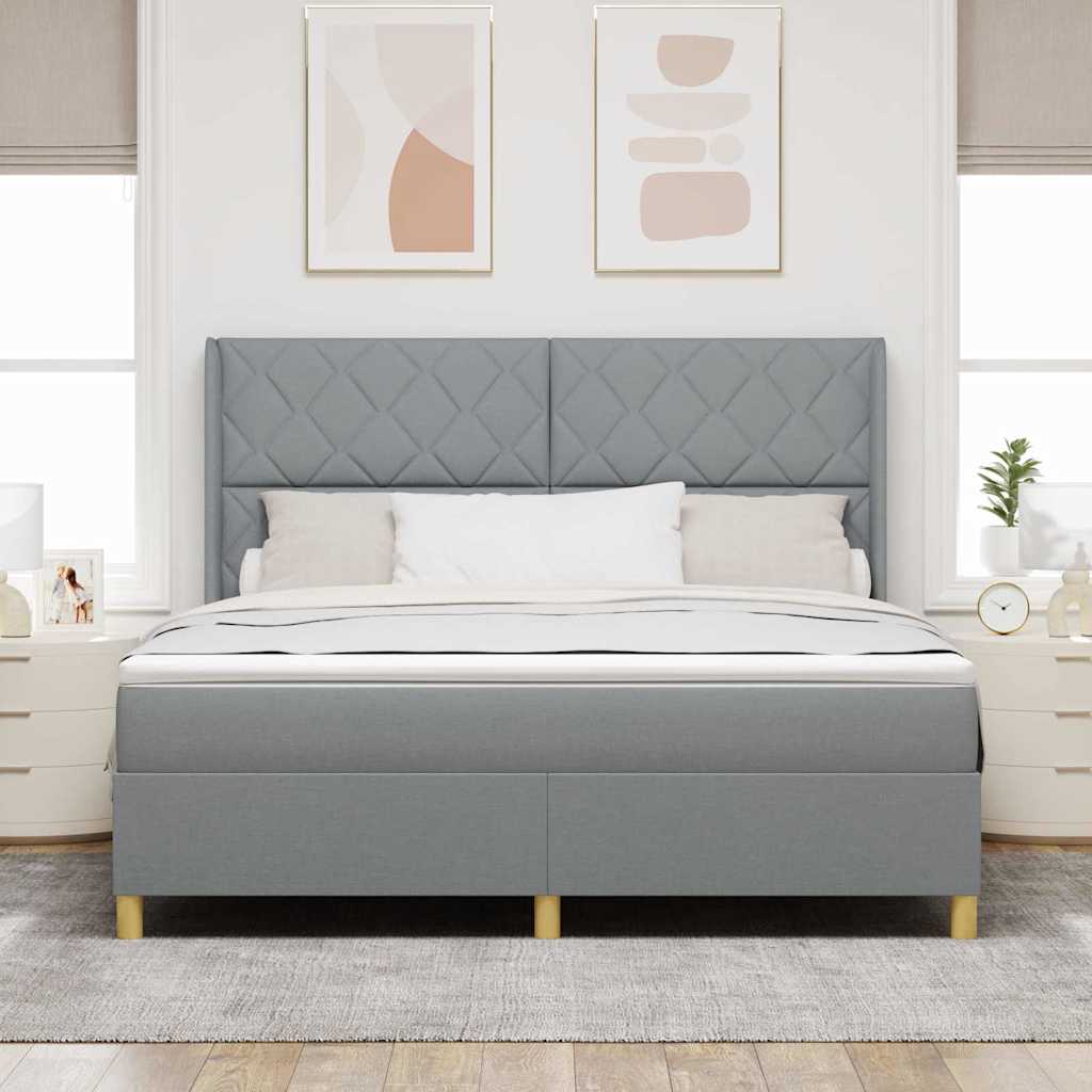 vidaXL Łóżko sprężynowe z paskami LED Jasnoszary 180 x 200 cm tkanina