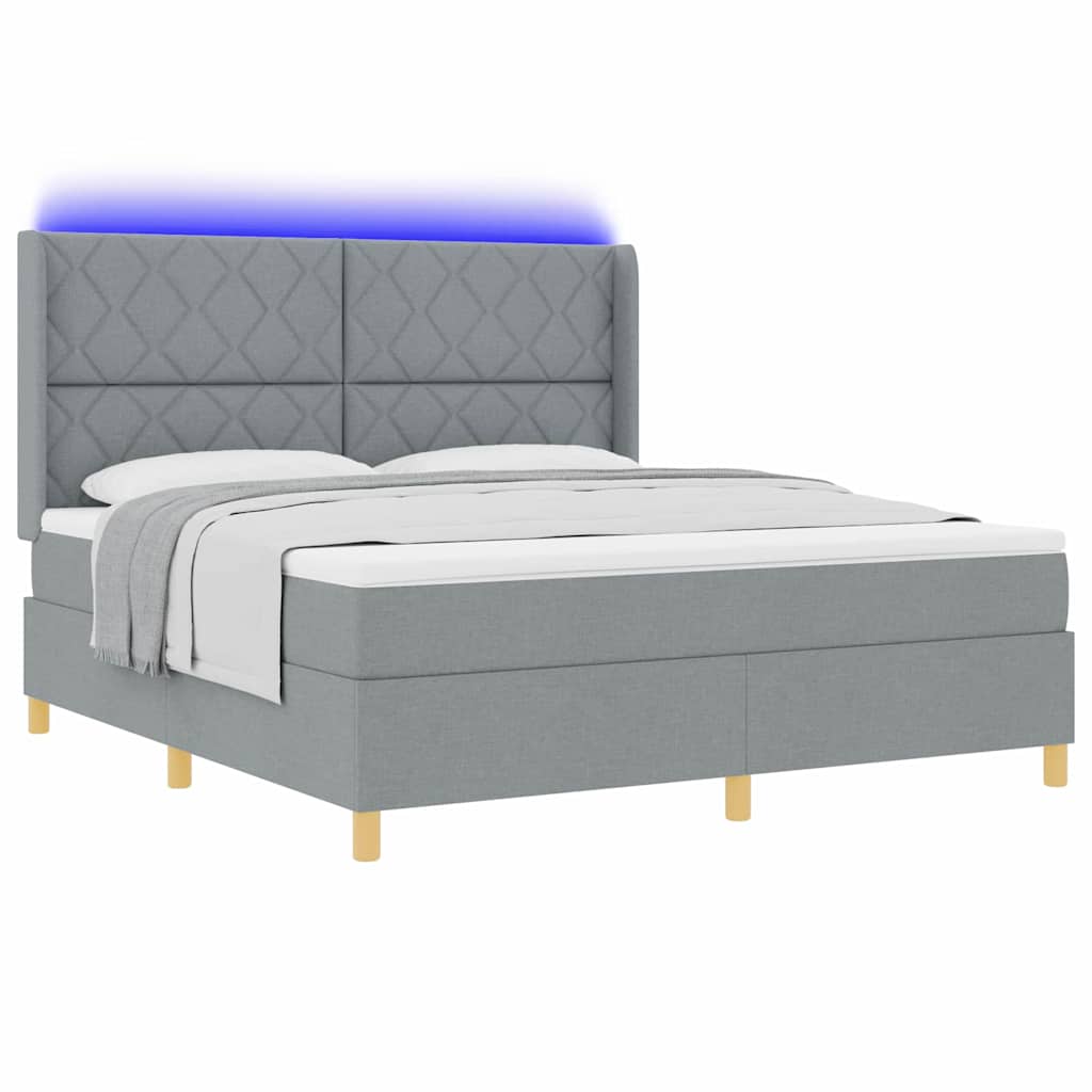 vidaXL Łóżko sprężynowe z paskami LED Jasnoszary 180 x 200 cm tkanina