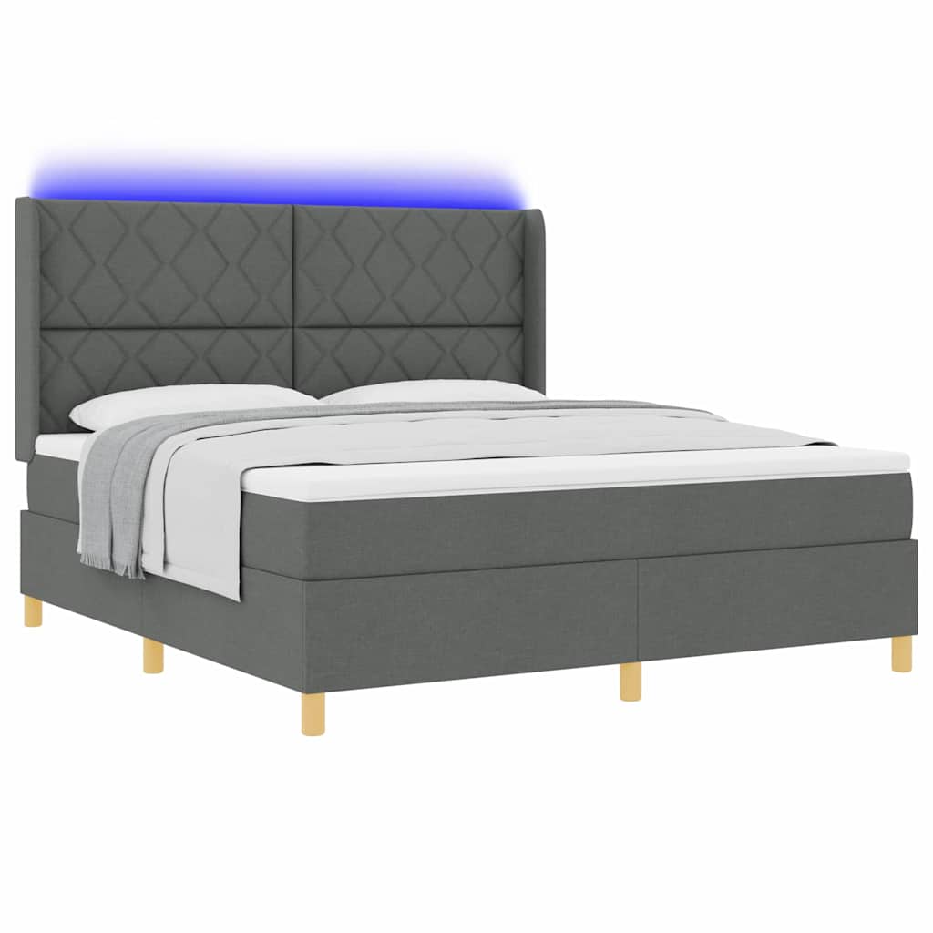 vidaXL Łóżko sprężynowe z paskami LED Szary 180 x 200 cm tkanina