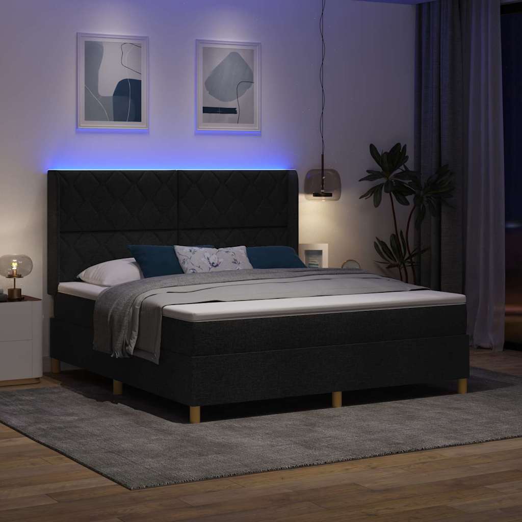 vidaXL Łóżko sprężynowe z paskami LED Czarny 180 x 200 cm tkanina