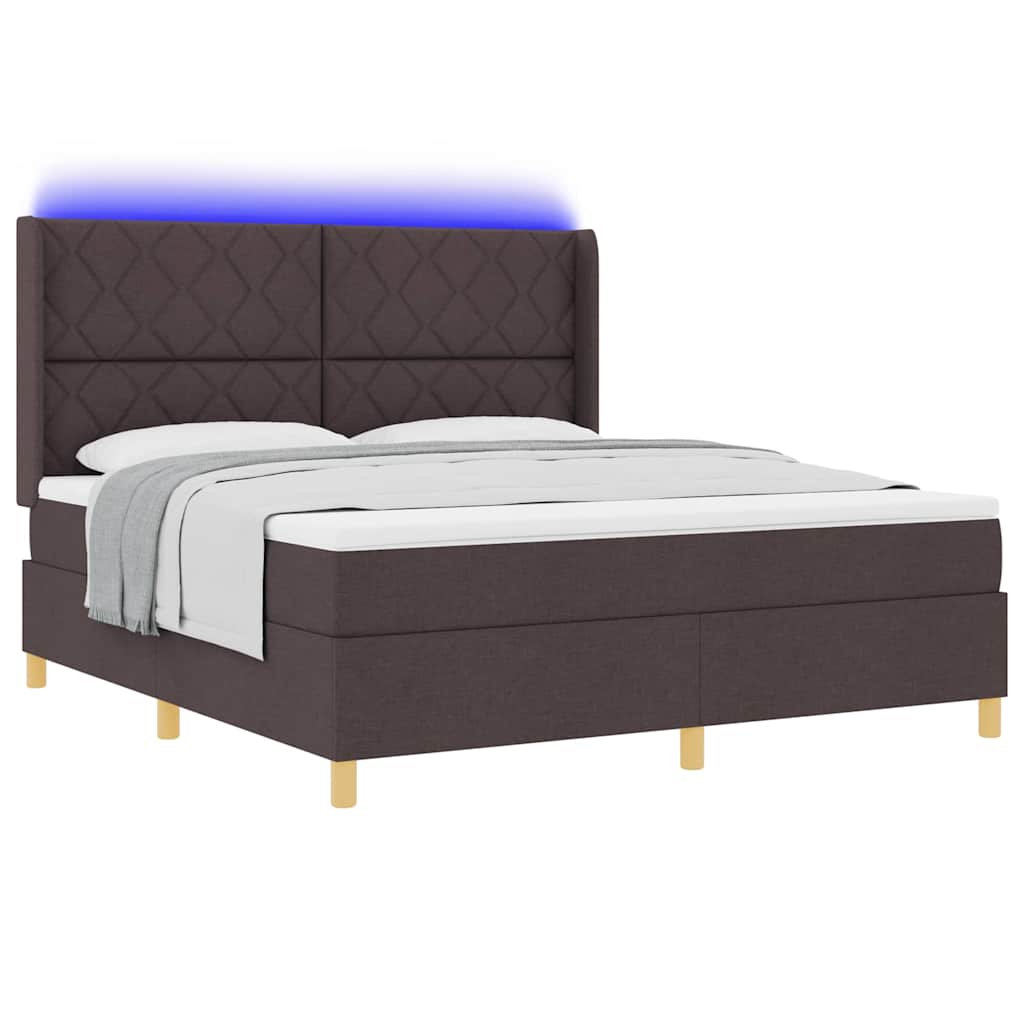 vidaXL Łóżko sprężynowe z paskami LED Brązowy 180 x 200 cm tkanina
