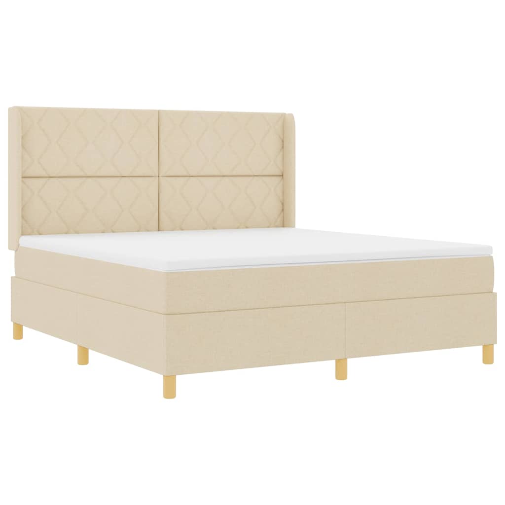 vidaXL Łóżko sprężynowe z paskami LED Kremowy 180 x 200 cm tkanina