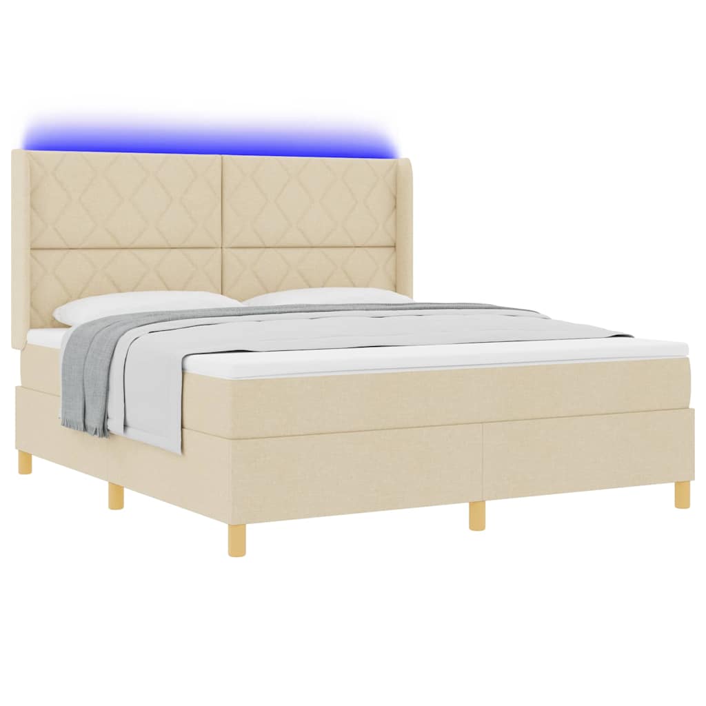 vidaXL Łóżko sprężynowe z paskami LED Kremowy 180 x 200 cm tkanina