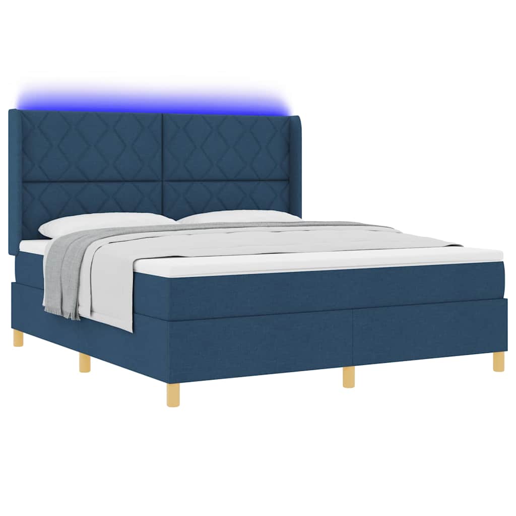 vidaXL Łóżko sprężynowe z paskami LED Niebieski 180 x 200 cm tkanina