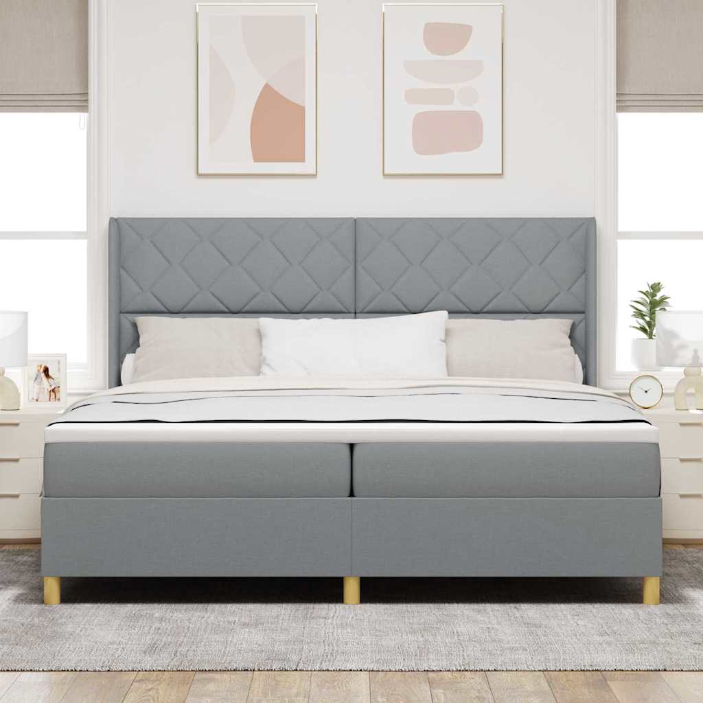 vidaXL Łóżko sprężynowe z materacem Jasnoszary 200 x 200 cm tkanina