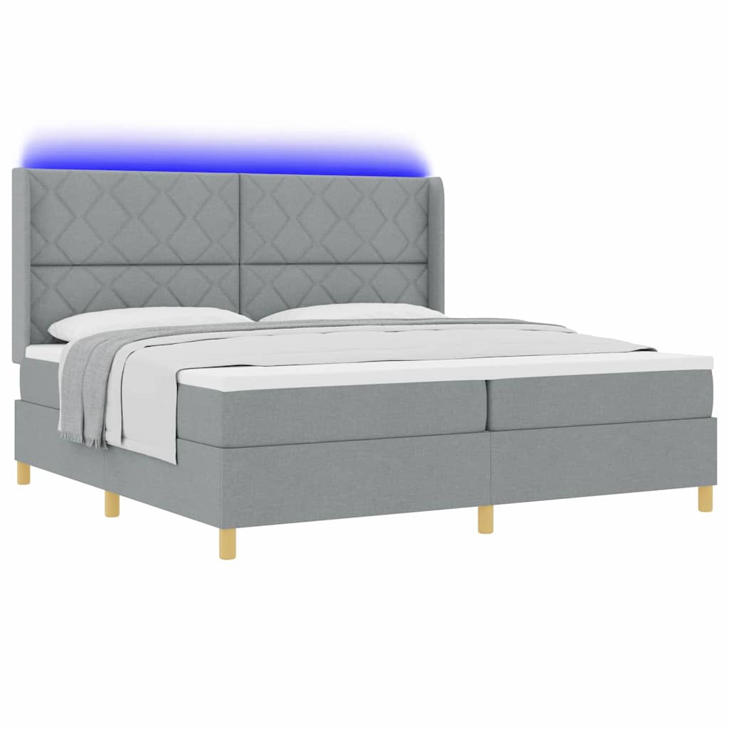 vidaXL Łóżko sprężynowe z materacem Jasnoszary 200 x 200 cm tkanina