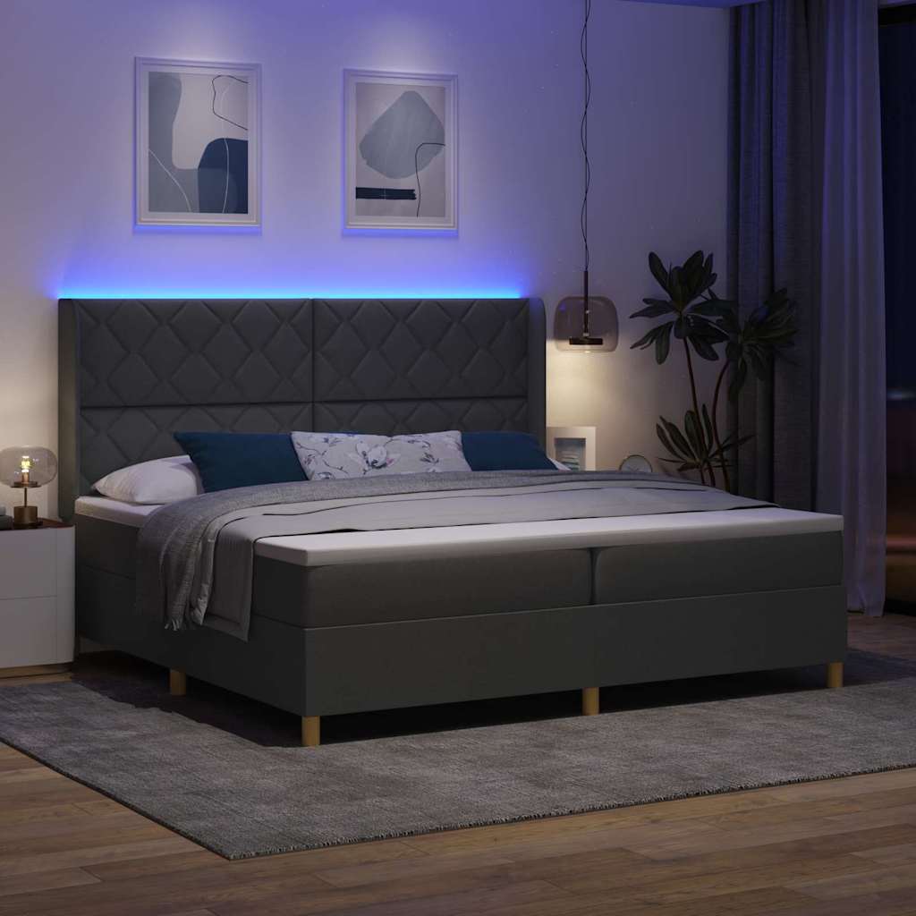 vidaXL Łóżko sprężynowe z paskami LED Szary 200 x 200 cm tkanina