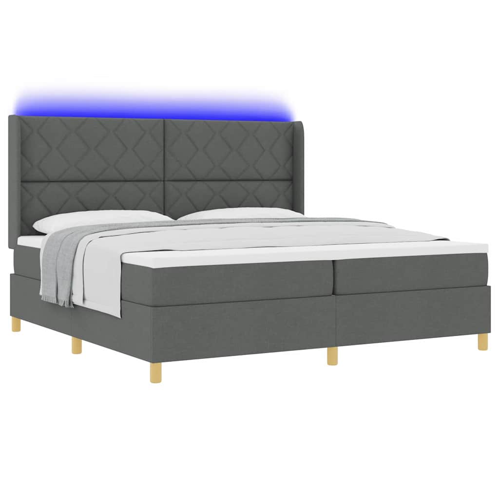 vidaXL Łóżko sprężynowe z paskami LED Szary 200 x 200 cm tkanina