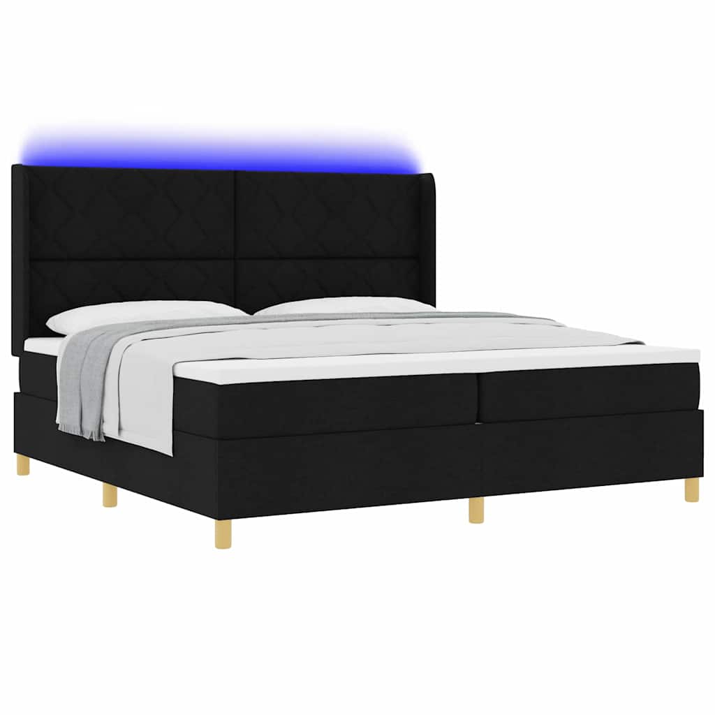 vidaXL Łóżko sprężynowe z paskami LED Czarny 200 x 200 cm tkanina