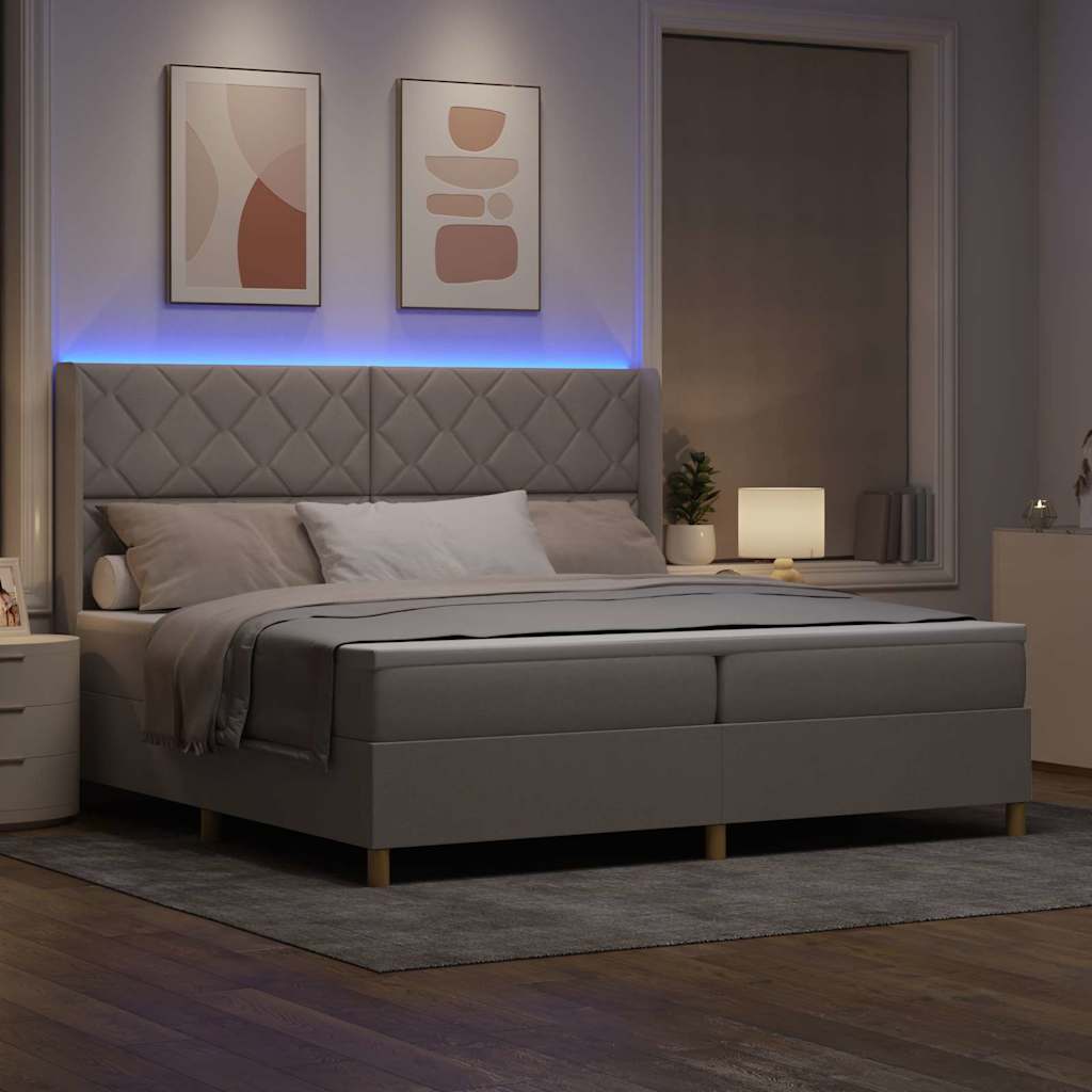 vidaXL Łóżko sprężynowe z paskami LED Ciemnoszary 200 x 200 cm tkanina