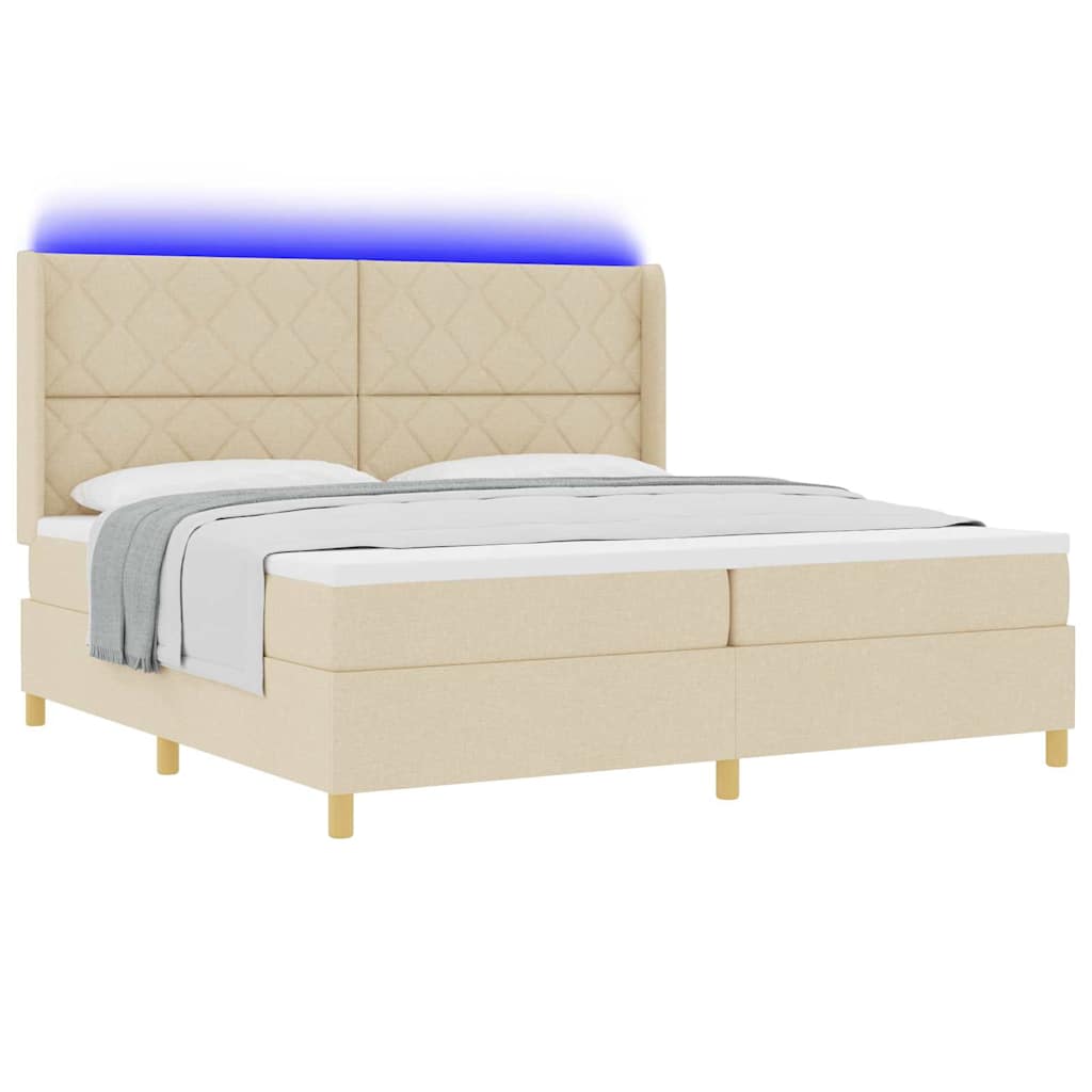 vidaXL Łóżko sprężynowe z paskami LED Kremowy 200 x 200 cm tkanina