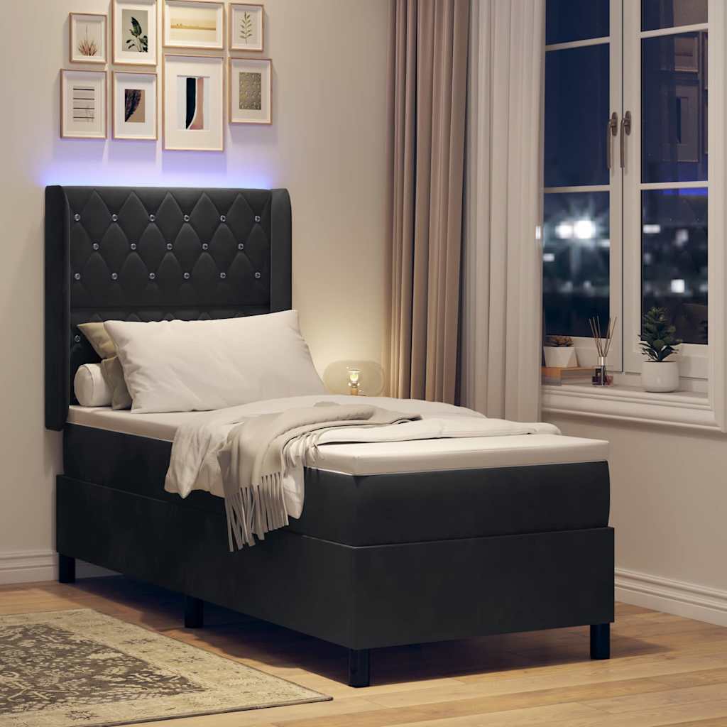 vidaXL Łóżko sprężynowe z materacem z LED Czarny 80 x 200 cm Aksamit