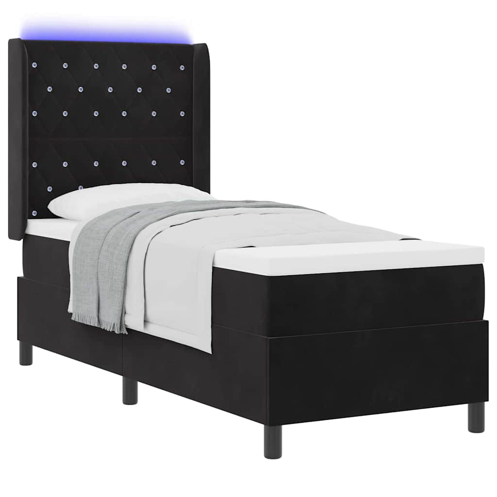 vidaXL Łóżko sprężynowe z materacem z LED Czarny 80 x 200 cm Aksamit