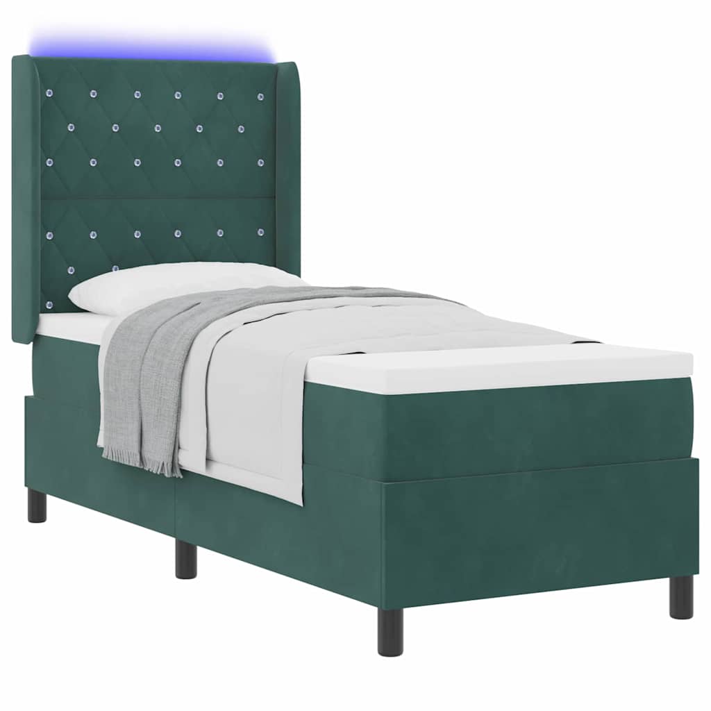 vidaXL Łóżko sprężynowe z materacem Ciemna zieleń 80 x 200 cm Aksamit