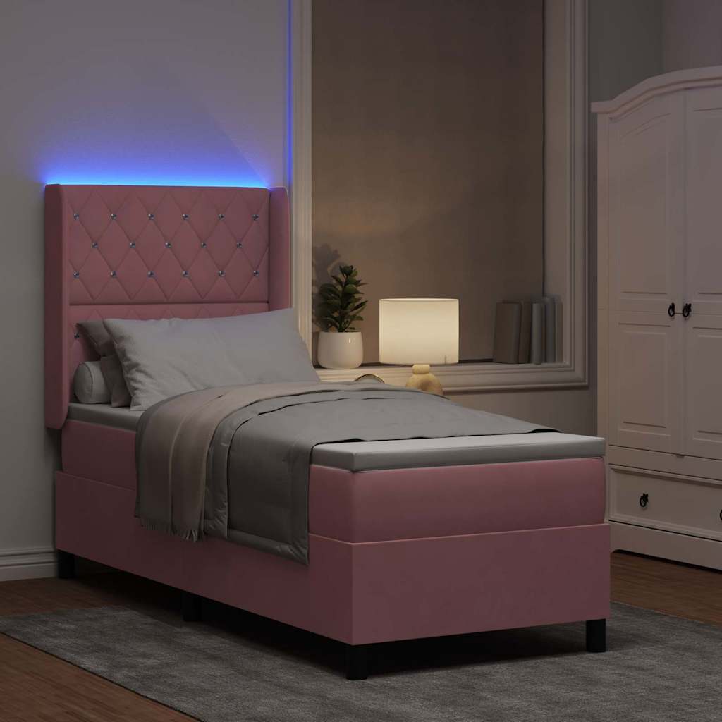 vidaXL Łóżko sprężynowe z materacem z LED Różowy 80 x 200 cm Aksamit