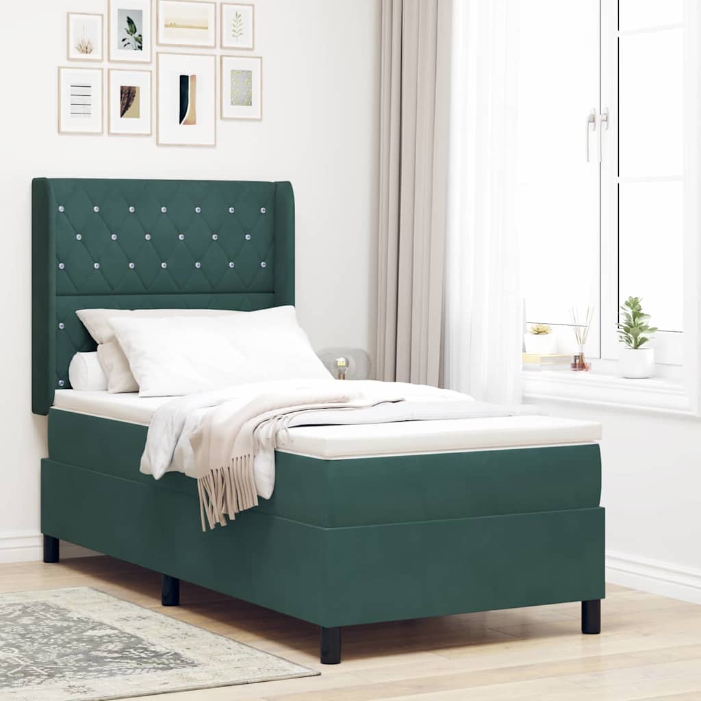 vidaXL Łóżko sprężynowe z materacem Ciemna zieleń 90 x 190 cm Aksamit