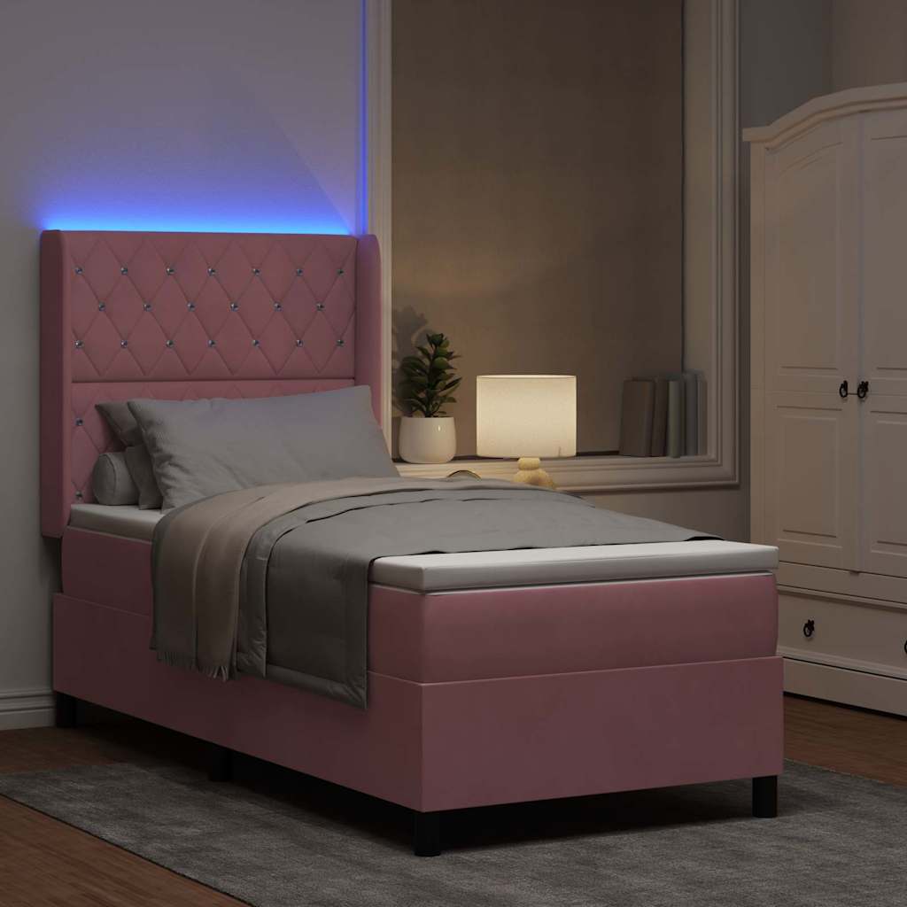 vidaXL Łóżko sprężynowe z materacem z LED Różowy 90 x 190 cm Aksamit