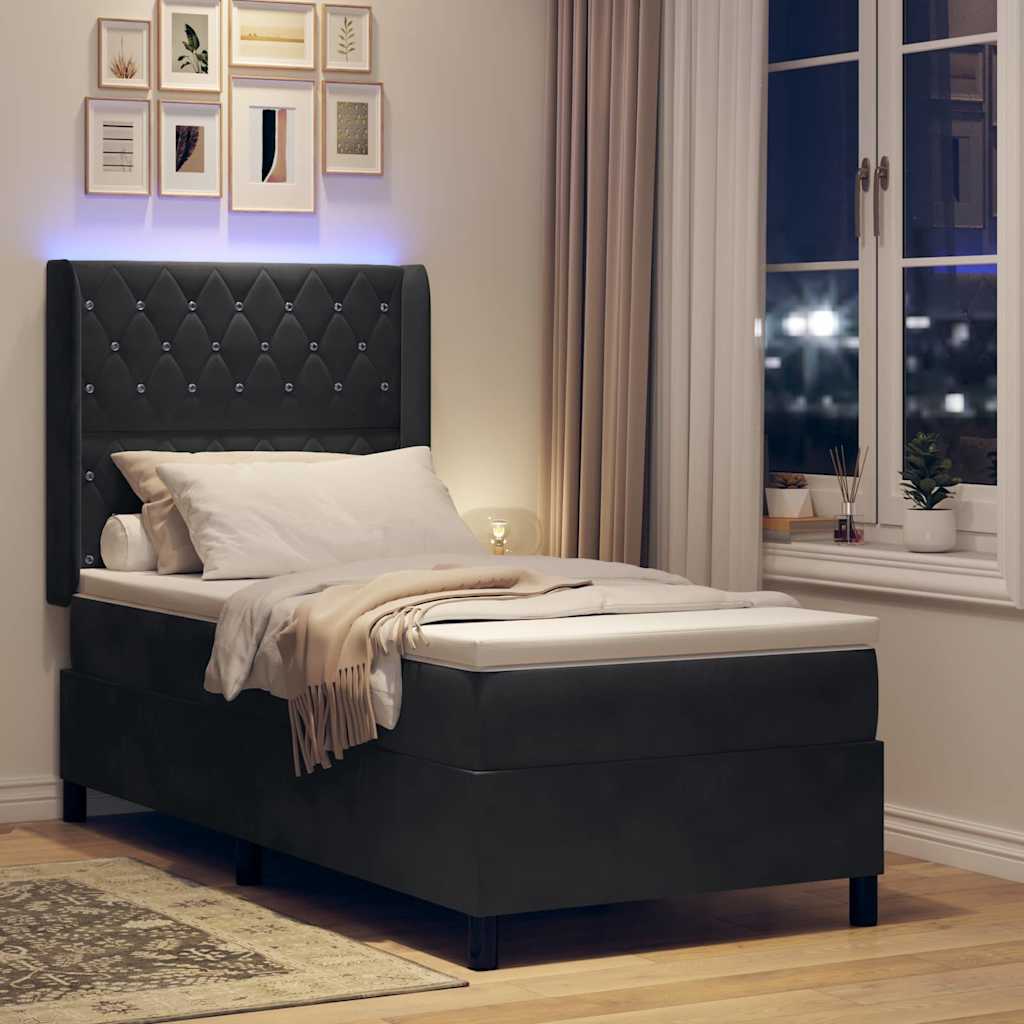 vidaXL Łóżko sprężynowe z materacem z LED Czarny 100 x 200 cm Aksamit