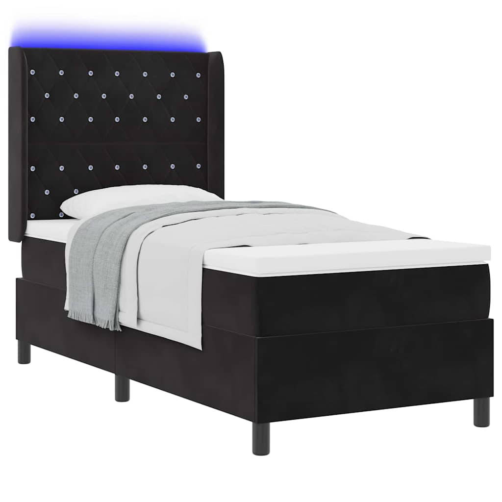 vidaXL Łóżko sprężynowe z materacem z LED Czarny 100 x 200 cm Aksamit