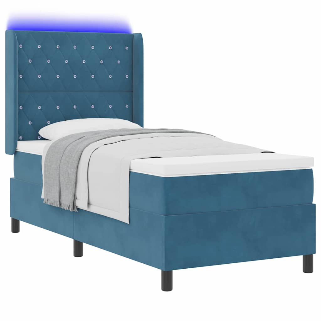 vidaXL Łóżko sprężynowe z materacem Niebieski 100 x 200 cm Aksamit