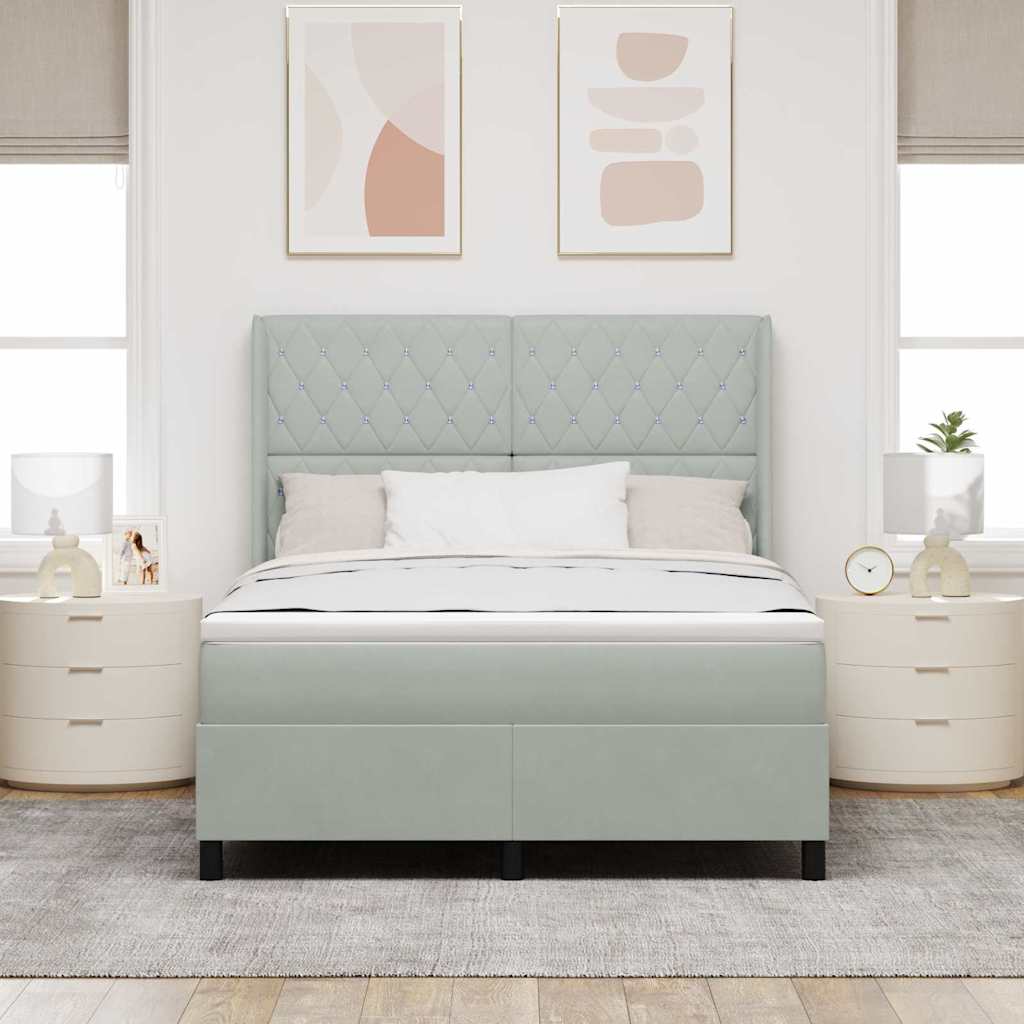 vidaXL Łóżko sprężynowe z paskami LED Jasnoszary 140 x 190 cm Aksamit