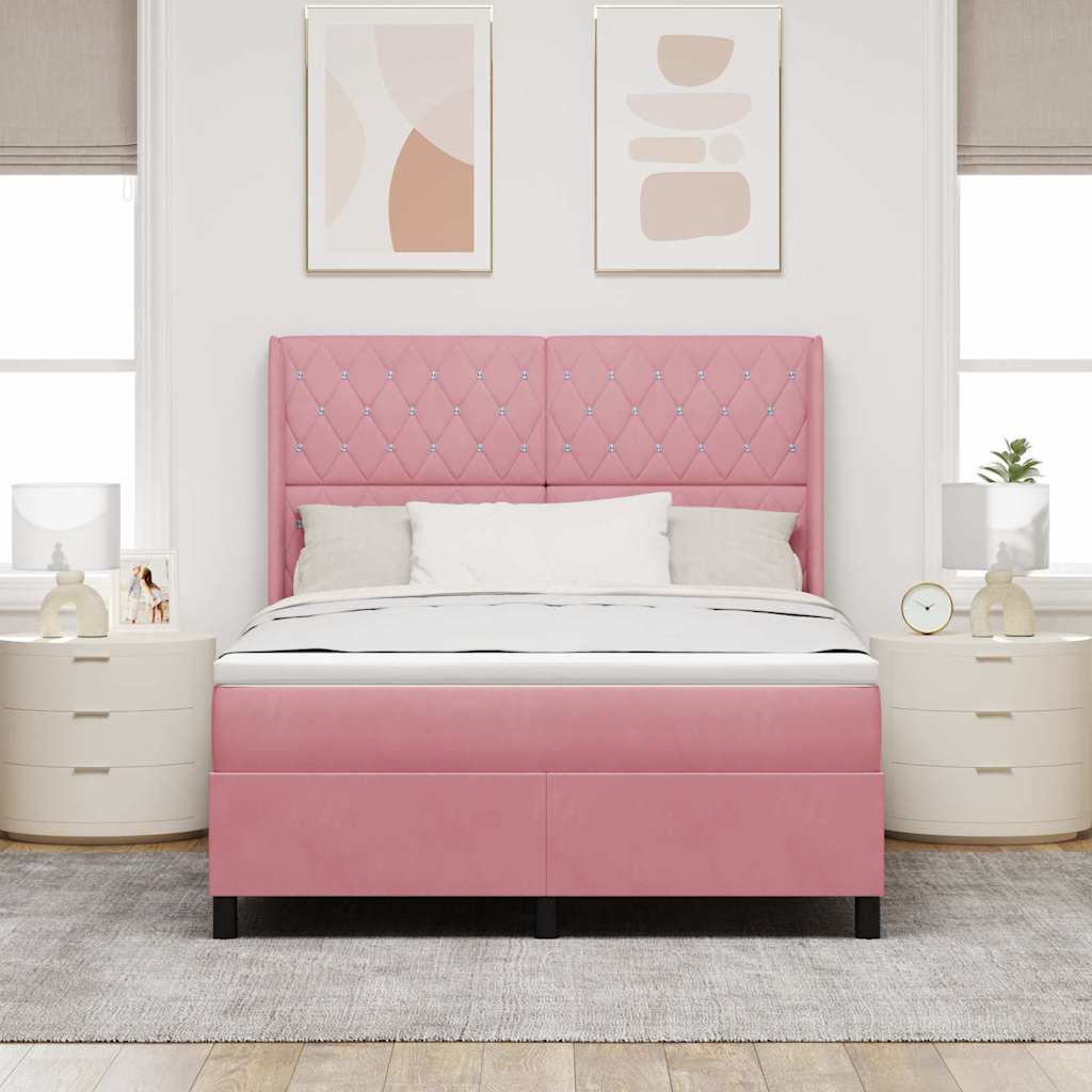 vidaXL Łóżko sprężynowe z paskami LED Różowy 140 x 200 cm Aksamit
