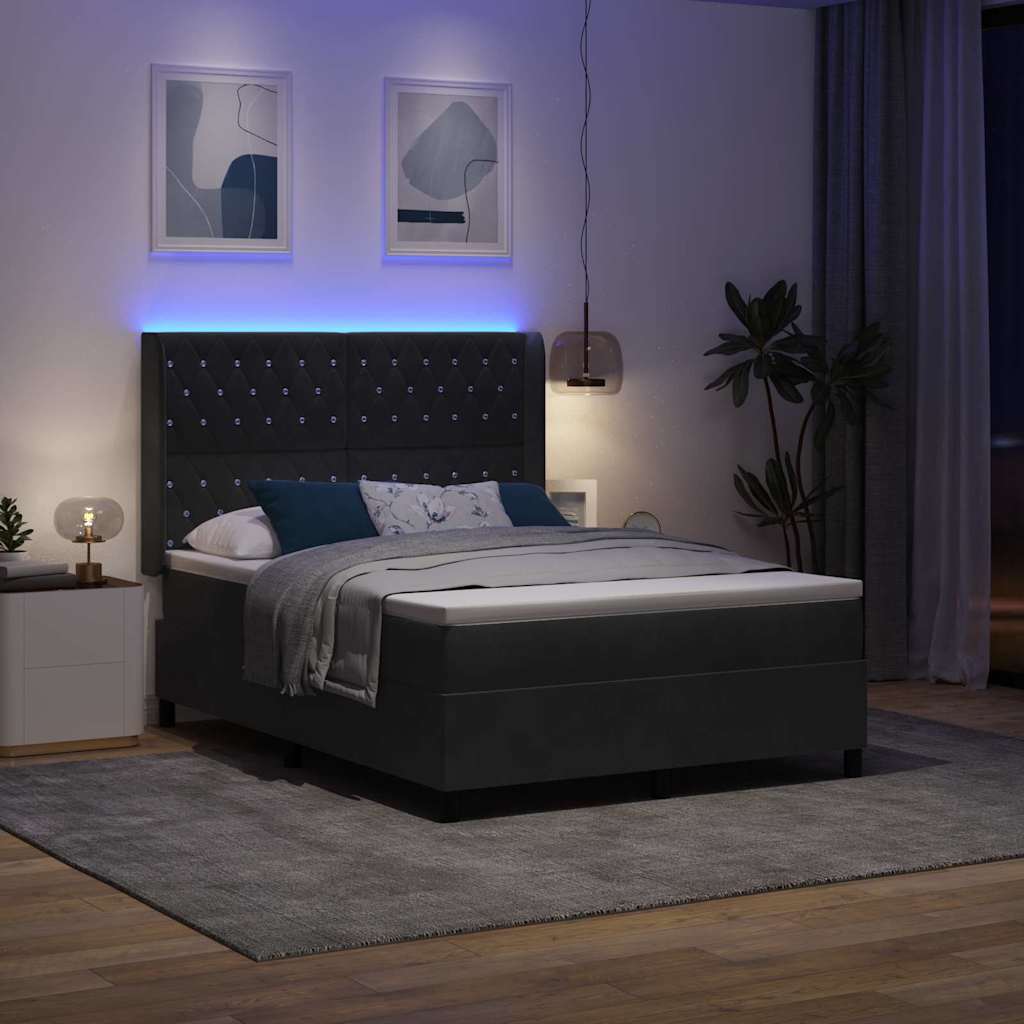 vidaXL Łóżko sprężynowe z materacem z LED Czarny 160 x 200 cm Aksamit