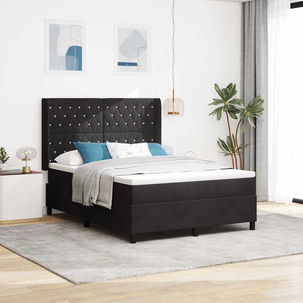 vidaXL Łóżko sprężynowe z materacem z LED Czarny 160 x 200 cm Aksamit