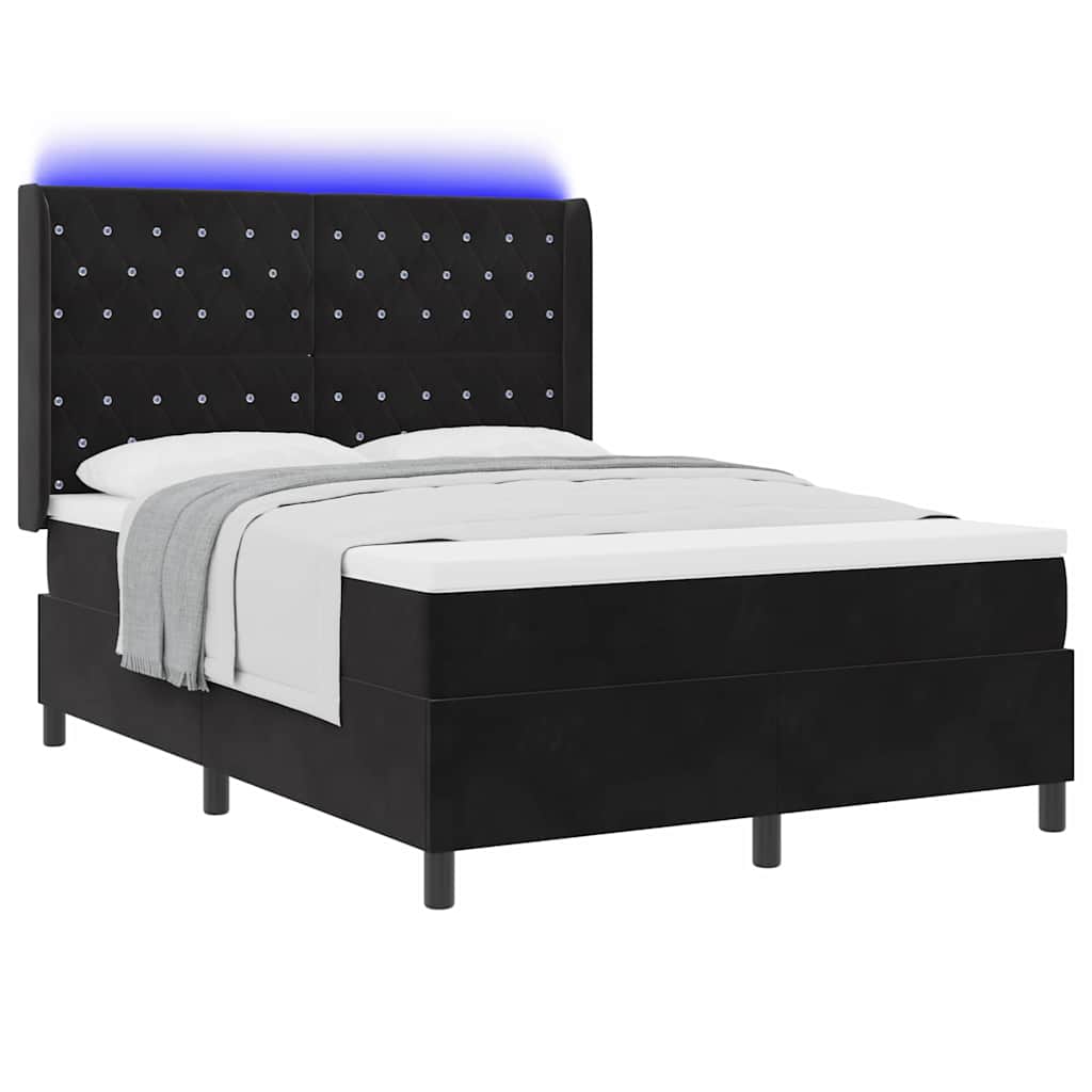 vidaXL Łóżko sprężynowe z materacem z LED Czarny 160 x 200 cm Aksamit
