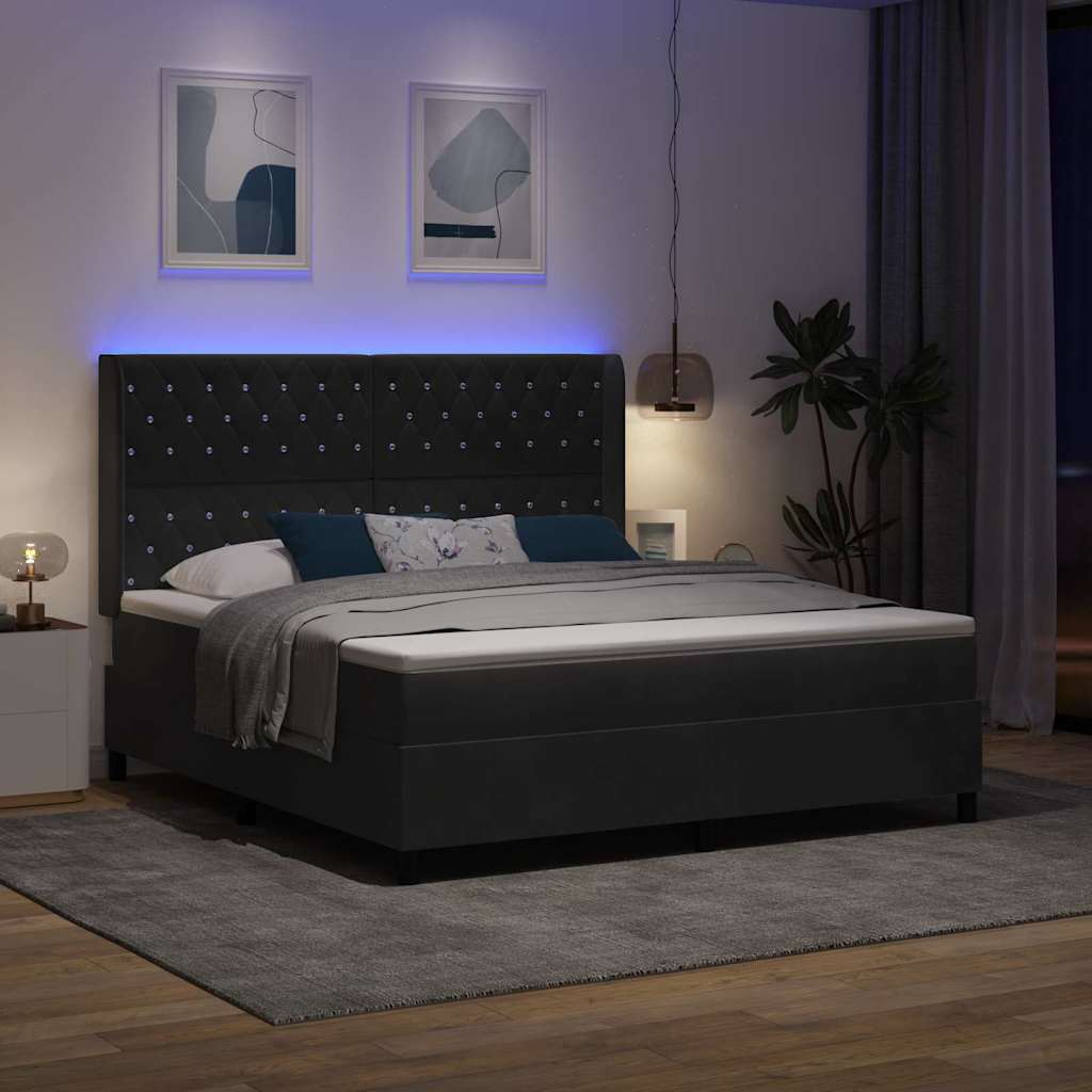 vidaXL Łóżko sprężynowe z materacem z LED Czarny 180 x 200 cm Aksamit