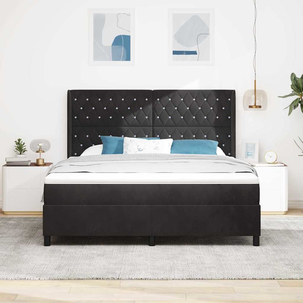 vidaXL Łóżko sprężynowe z materacem z LED Czarny 180 x 200 cm Aksamit