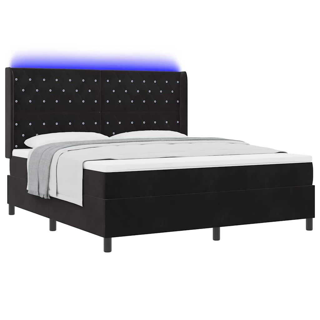 vidaXL Łóżko sprężynowe z materacem z LED Czarny 180 x 200 cm Aksamit
