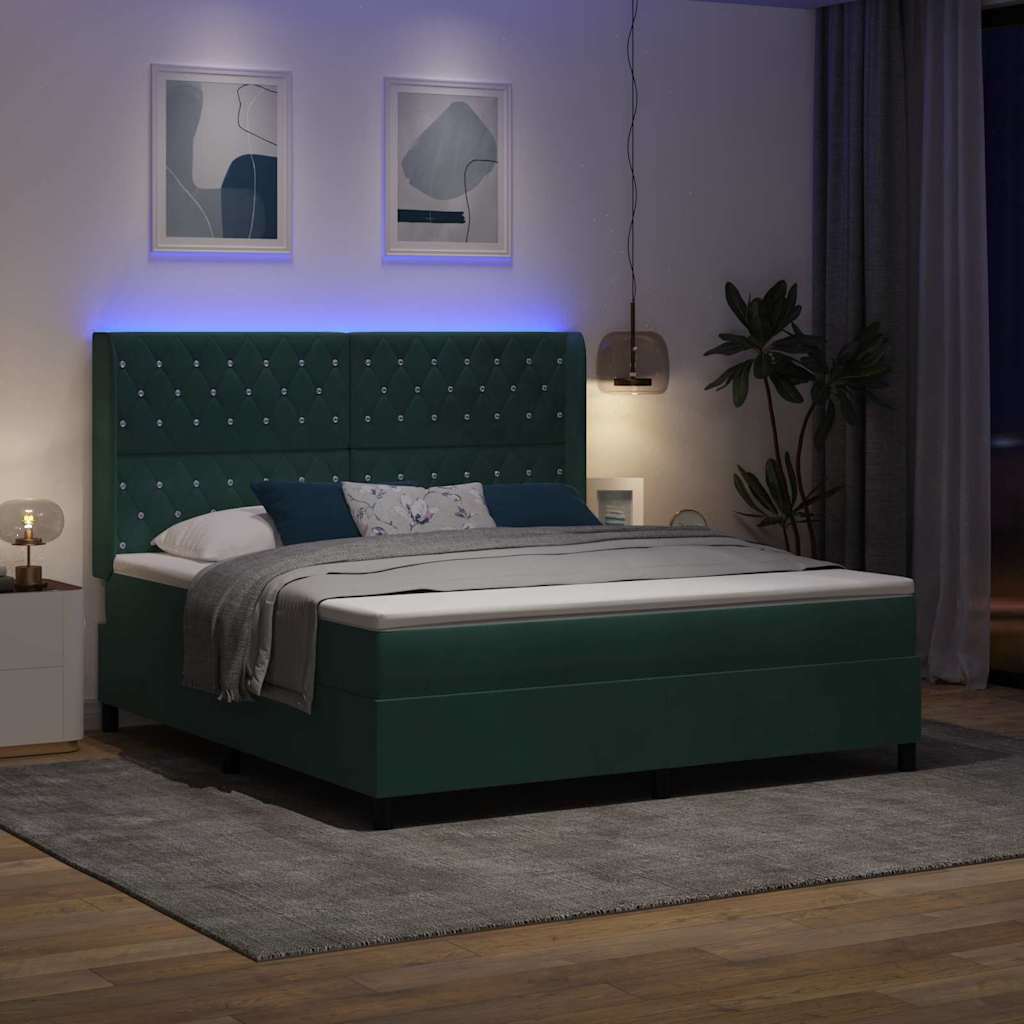 vidaXL Łóżko sprężynowe z materacem Ciemna zieleń 180 x 200 cm Aksamit