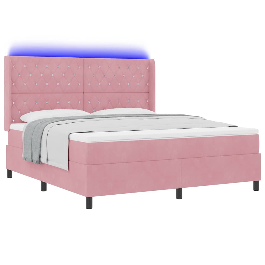 vidaXL Łóżko sprężynowe z materacem z LED Różowy 180 x 200 cm Aksamit