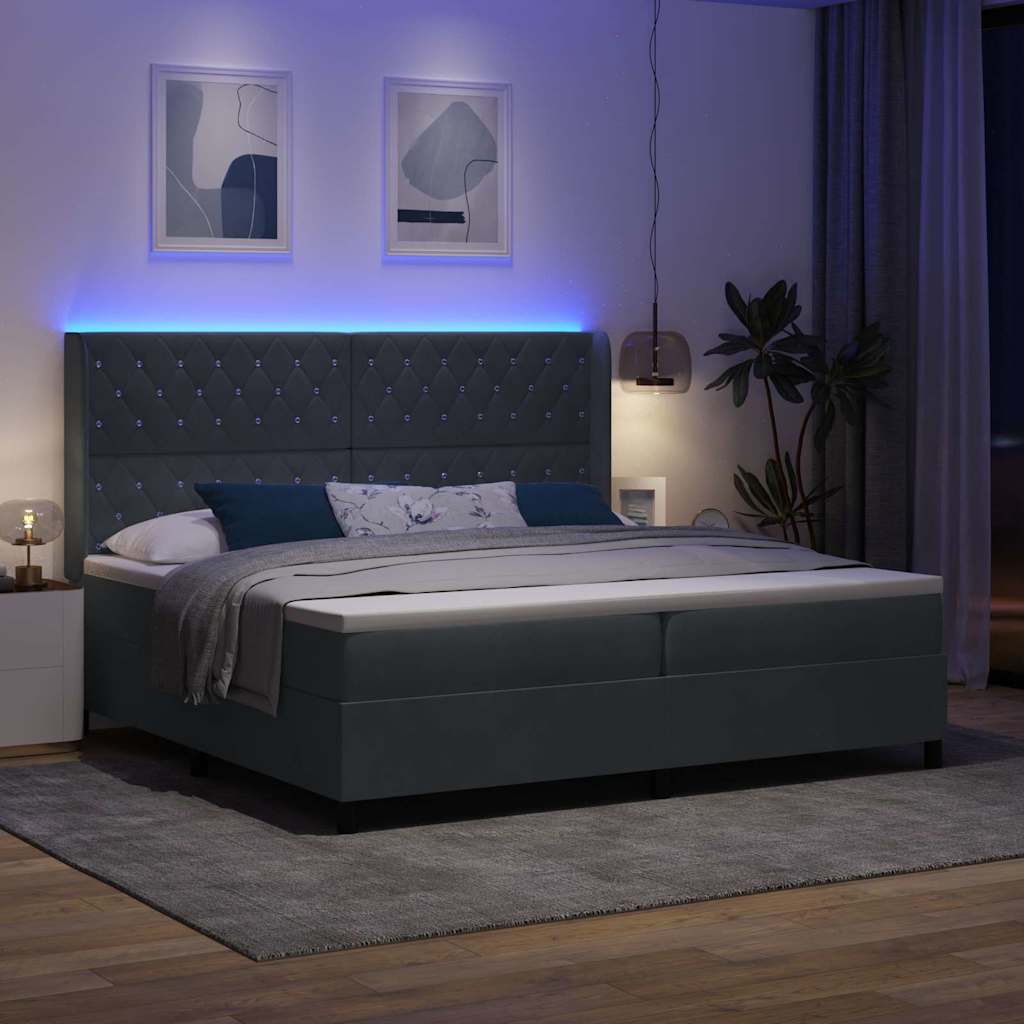 vidaXL Łóżko sprężynowe z materacem Ciemnoszary 200 x 200 cm Aksamit