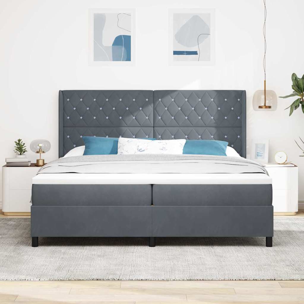 vidaXL Łóżko sprężynowe z materacem Ciemnoszary 200 x 200 cm Aksamit