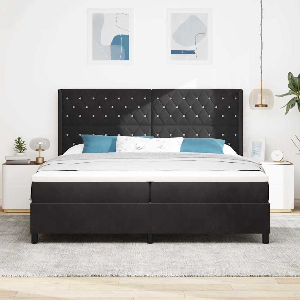 vidaXL Łóżko sprężynowe z materacem z LED Czarny 200 x 200 cm Aksamit