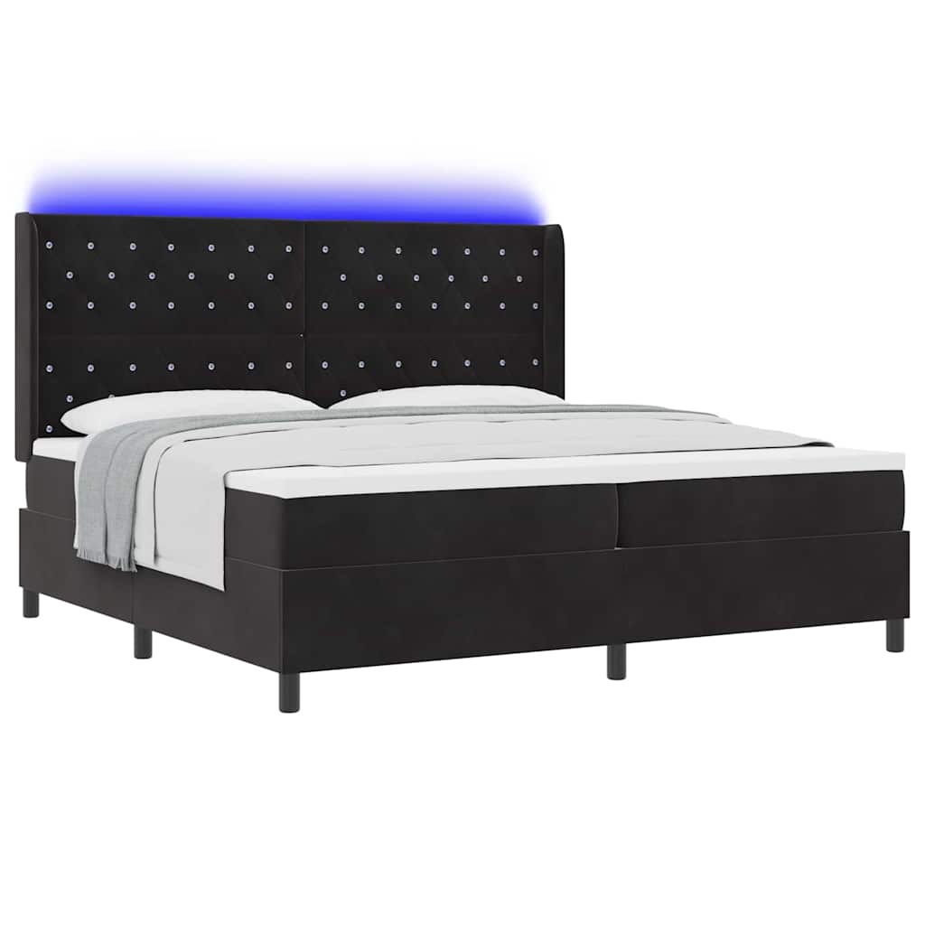 vidaXL Łóżko sprężynowe z materacem z LED Czarny 200 x 200 cm Aksamit
