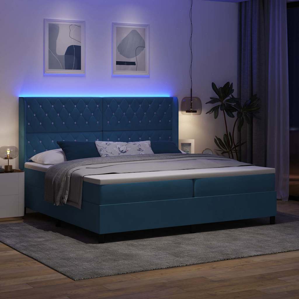 vidaXL Łóżko sprężynowe z materacem Niebieski 200 x 200 cm Aksamit