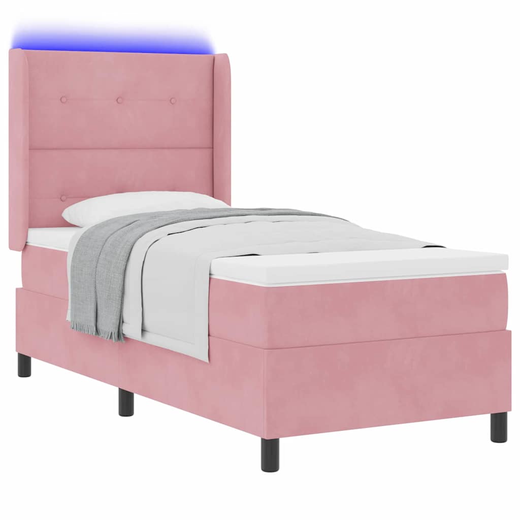 vidaXL Łóżko sprężynowe z paskami LED Różowy 90 x 190 cm Aksamit