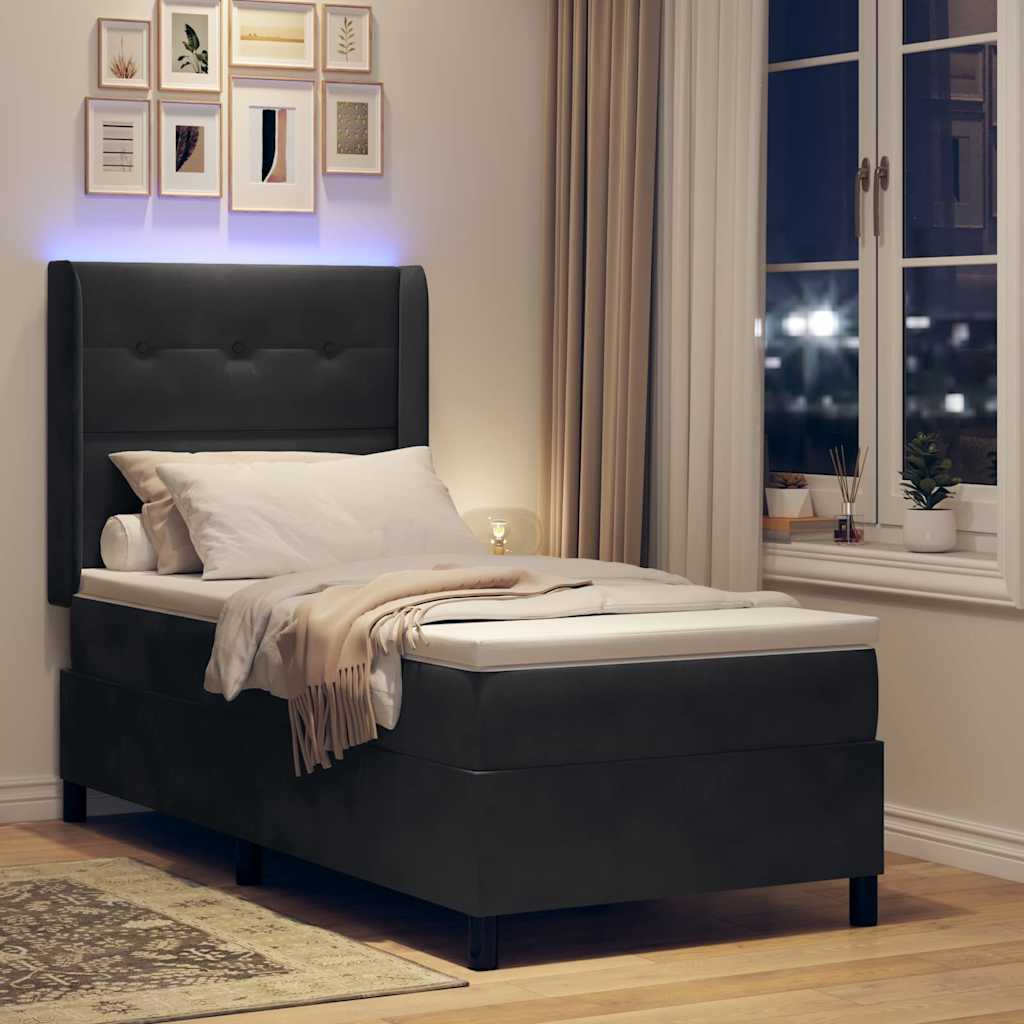 vidaXL Łóżko sprężynowe z paskami LED Czarny 90 x 200 cm Aksamit